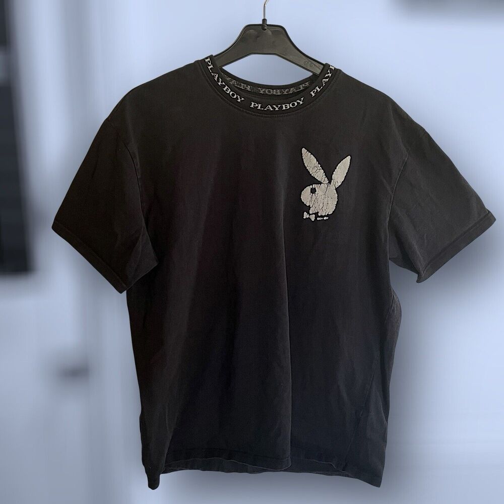 Playboy x PacSun Black T-Shirt  Iconic Bunny Logo Distress Streetwear Vintage